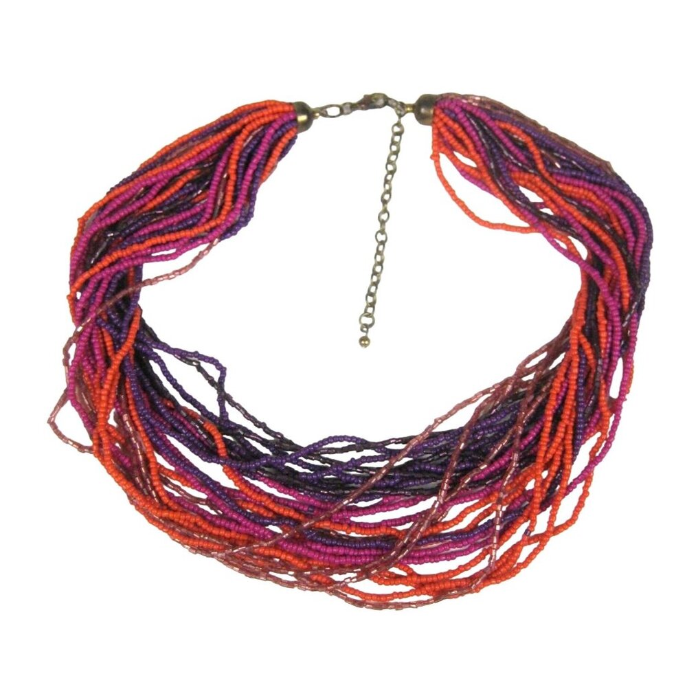 Colorful Multistrand Seed Beaded Necklace Adjustable Statement Festival 18 in